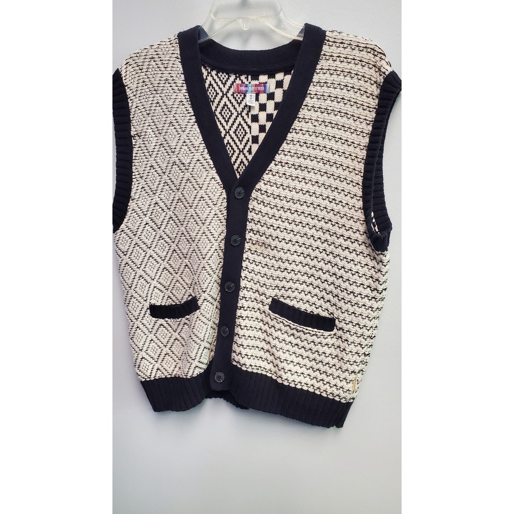 Urban Outfitters Franklin Cardigan Button Sweater Vest Size M Black trim